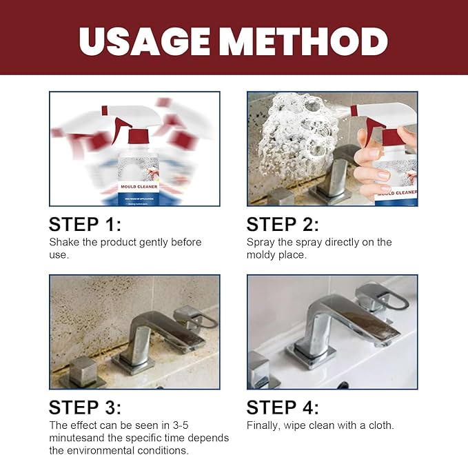 Mould Cleaner Spray Powerful Foam Cleaning Spray, Multi-Surface Fast-Acting Stain Remover for Kitchen, Bathroom, Wall and Tile Cleaning, No Scrubbing Required (3)
