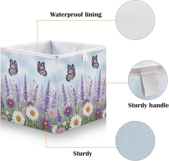 Bolaz Spring Wild Flowers Purple Butterfly Closet Organizers Storage Cubes Storage Bins Shelf Baskets Containers for Home Room Office,Rectangle