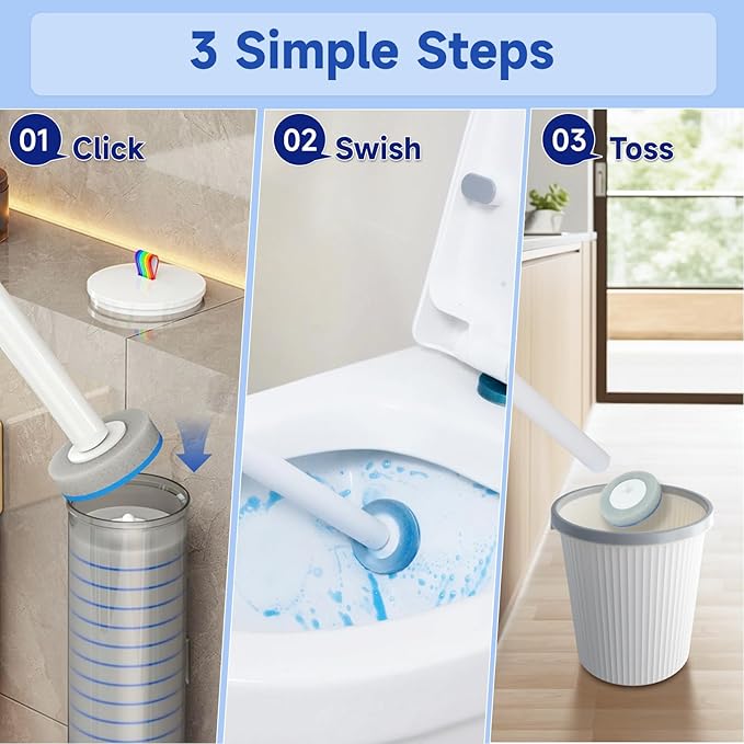 Disposable Toilet Brush, All-in-One Toilet Cleaning System,Toilet Bowl Wand Kit with 18 Count Scrubbing Pads Refills,Wall-Mounted,Compact,Multipurpose