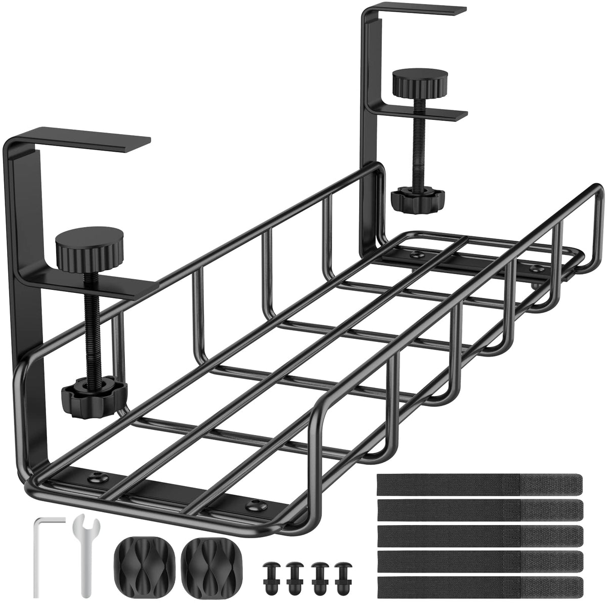 Under Desk Cable Management Tray No Drill Steel Tray Black - Image 1