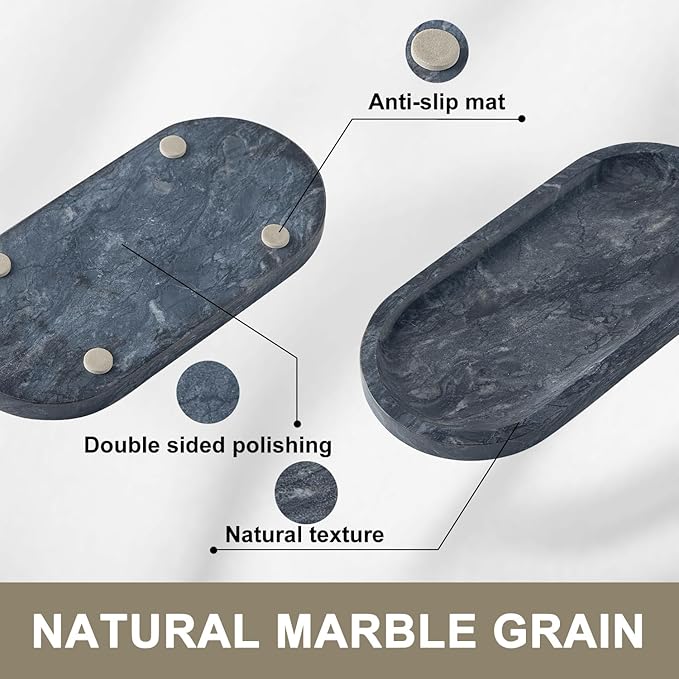 Natural Marble Vanity Tray, Marble Tray for Bathroom countertop,Stone Tray for Storing Perfume, Cosmetics and Jewelry 10 * 5inch （ Black）
