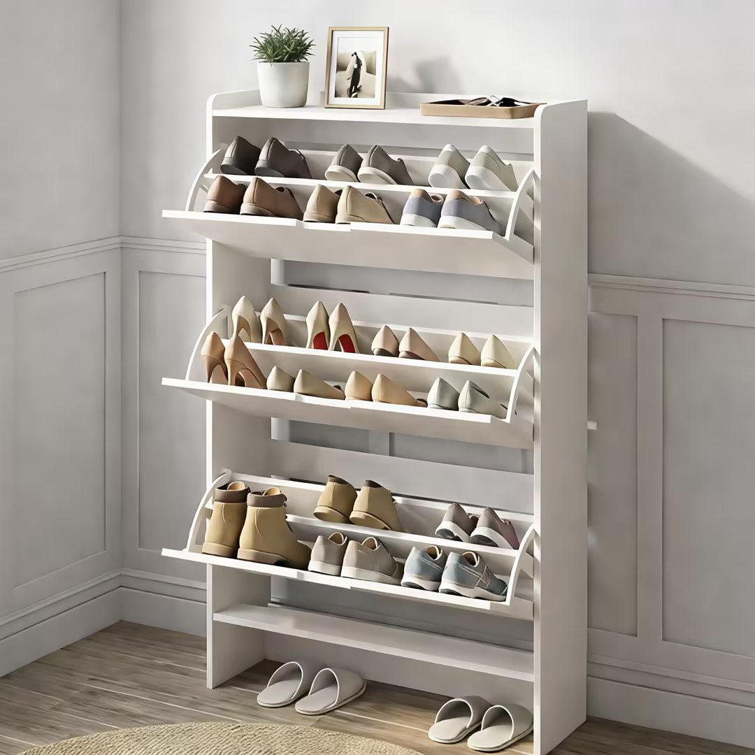White Slim Shoe Cabinet with 3 Flip Drawers, 52" Tall Narrow Shoe - Image 8
