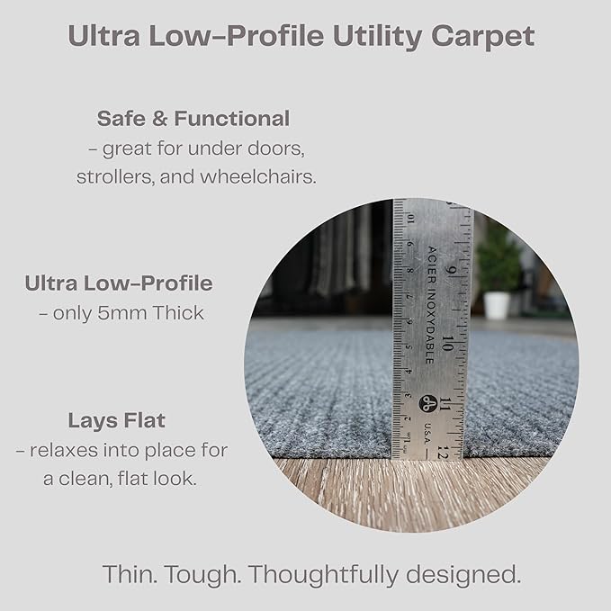 iCustomRug Ribbed Entryway Door Mat – 3'x6' Charcoal, Indoor/Outdoor, Non-Slip TPR Rubber Backing, Low-Profile All-Weather Carpet, Non-Shedding & Easy Care, Utility Rug Ideal for High Traffic Areas