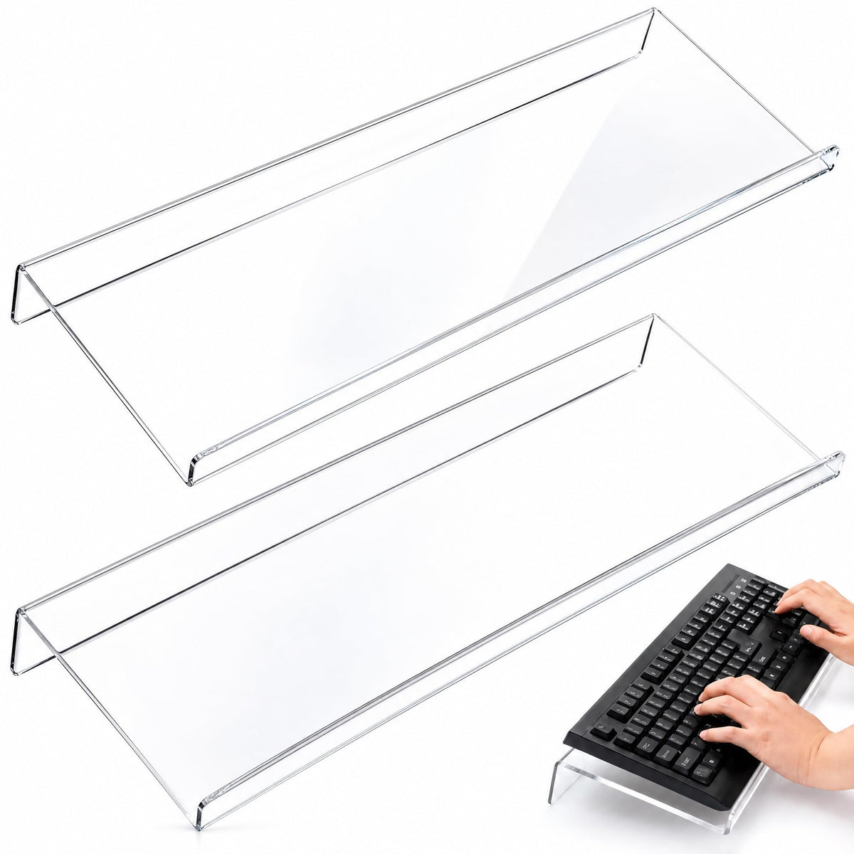 Eorbow 2 Pack Tilted Computer Keyboard Stand, Clear Acrylic - Image 1
