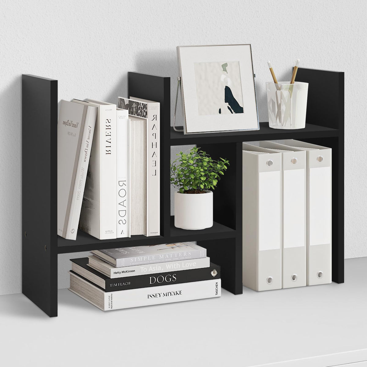 MASAKA B&W - Desk Organizer Aesthetic Shelf, Desktop Bookshelf - Image 1