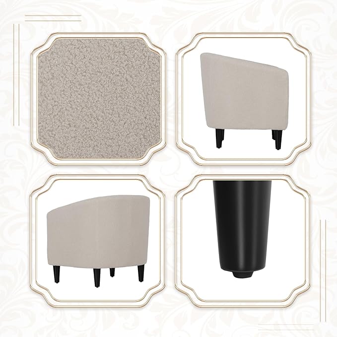 Athena Collection Modern Barrel Accent Chair, Furry Cozy Reading Arm Chair for Adults, Soft Comfy Upholstered Sofa Armchair for Corner, Living Room, Bedroom, Reception Room, Grey