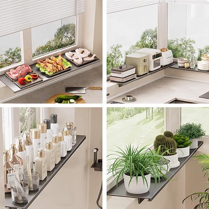 AWSAD Window Sill Extender 24x10in Countertop Extension Board with Magnetic Base Carbon Steel Ledge Plant Shelf for Kitchen, Bathroom (White, 23.6x9.8in)