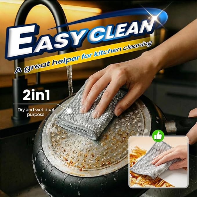 Multipurpose Wire Dishwashing Rags for Wet and Dry, 2026 New Multifunctional Non Scratch Metal Wire Dishcloth, Reusable Premium Metal Scrubbing Pads Sponge Clean for Home Kitchen Cooktop (20PCS)