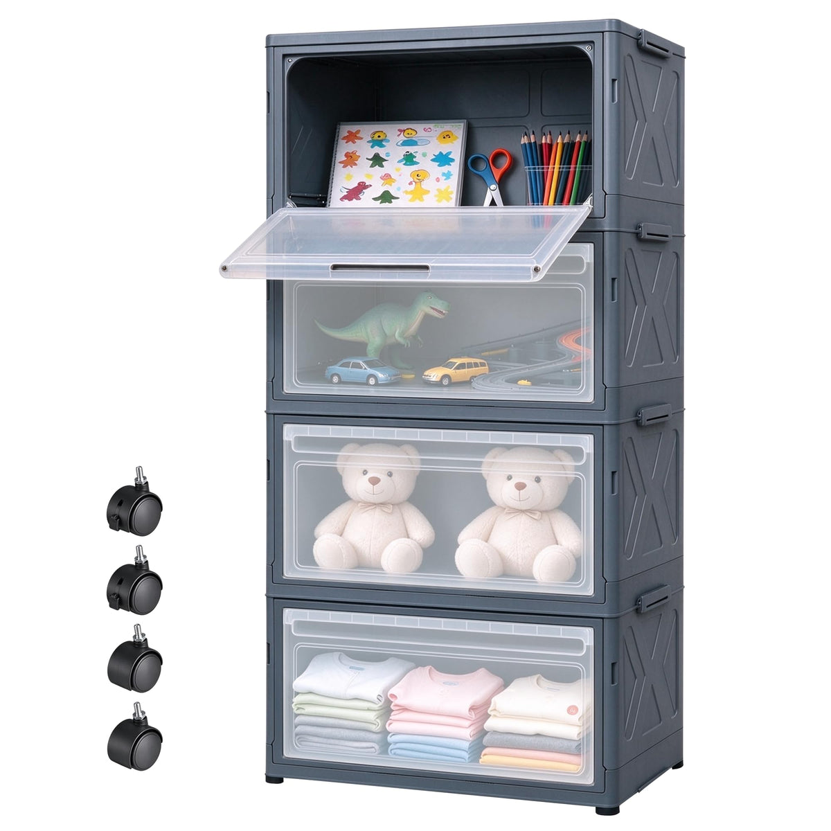 Plastic Stackable Storage Bins with Lids & Wheels, Closet - Image 1