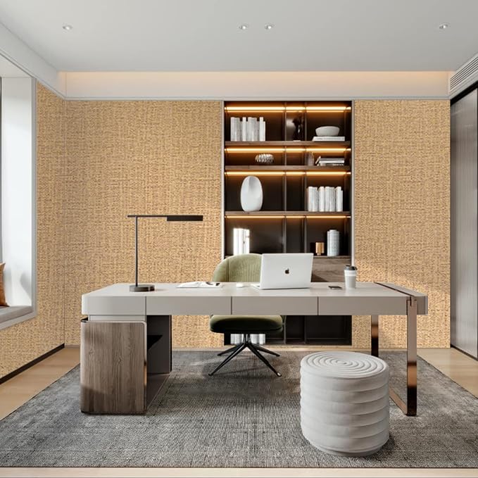 Peel and Stick Wallpaper Orange Grass Cloth Wall Paper - 15.7 x 500 Inch Self Adhesive Wallpaper Peel and Stick, Easy to Paste Wall Contact Paper for Stand Liner, Table and Door Makeover Decor