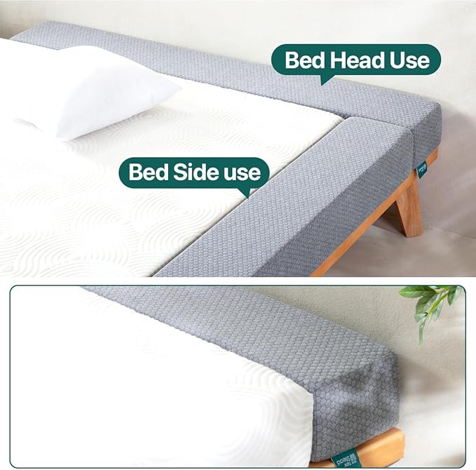 Bed Gap Filler for Headboard & Wall, Mattress Extender Pillow with Removable Cover & Memory Foam, Fills Gaps Between Mattress and Headboard, Stops Items Falling (Gray)