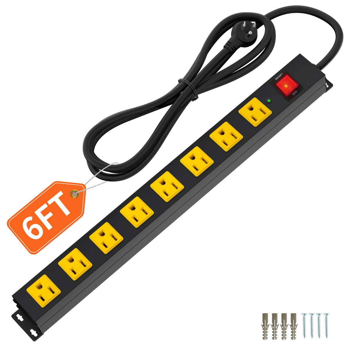8 Outlet Long Power Strip, 2100J Surge Protector Heavy Duty 6FT - Image 1