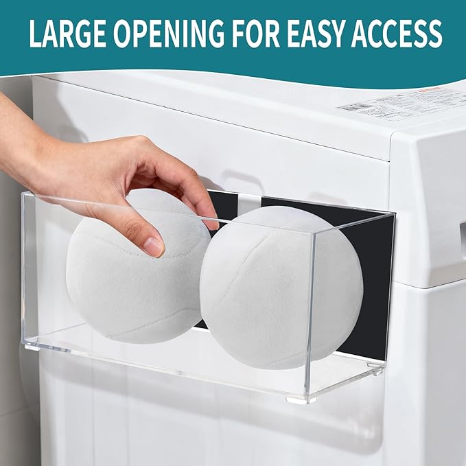 CINPIUK Magnetic Dryer Ball Holder for Laundry Room Organization, Clear Lint Bin with Adhesive Hook, Iron Dryer Ball Container Box for Laundry Room, Office, Bathroom & Craft Supplies, 2Pcs