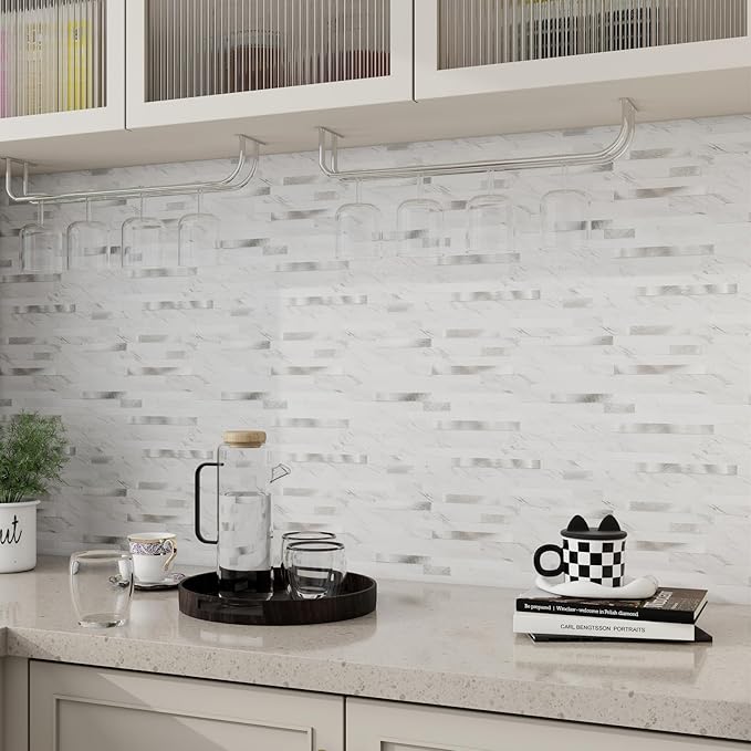 Peel and Stick Backsplash, 10-Sheet Peel and Stick Tiles PVC Wall Tile Stick on Backsplash for Kitchen