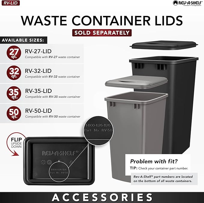 Rev-A-Shelf Top Mount Double Pullout Under Cabinet 35 Quart Kitchen Trash Cans with 150 Pound Rated Full-Extension Slides, 4WCTM-24DM2