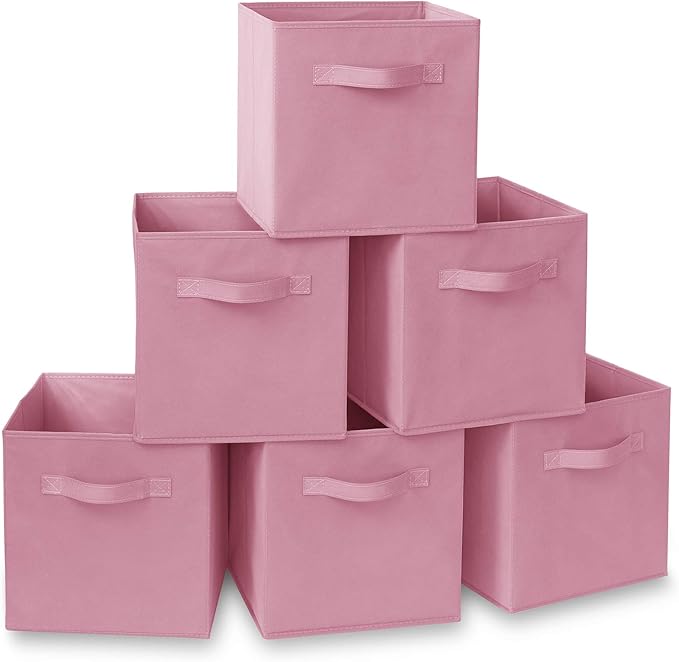 Casafield Set of 6 Collapsible Fabric Cube Storage Bins, Light Pink - 11" Foldable Cloth Baskets for Shelves, Cubby Organizers & More