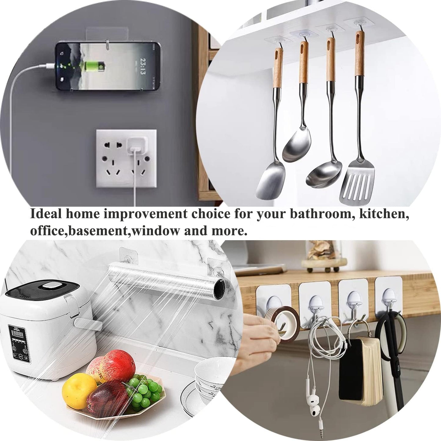 Adhesive Wall Hooks 13LB Heavy Duty, No Drill, Transparent Waterproof Hooks for Bathroom, Kitchen, Towel & Coat — 12 Pack