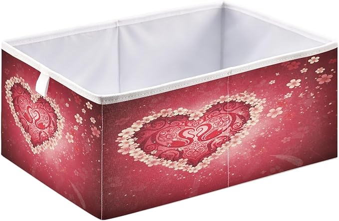 Bolaz Romantic Valentines Day Flowers Closet Organizers Storage Cubes Storage Bins Shelf Baskets Containers for Home Room Office,Square