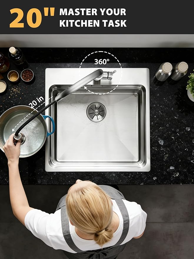 Vintage Kitchen Faucets with Pull Down Sprayer, Stainless Steel High Arc Kitchen Sink Faucet, Drip-Free 3 Spray Mode Faucet with 360° Rotation, Easy DIY Single Hole Install (Brushed Nickel)