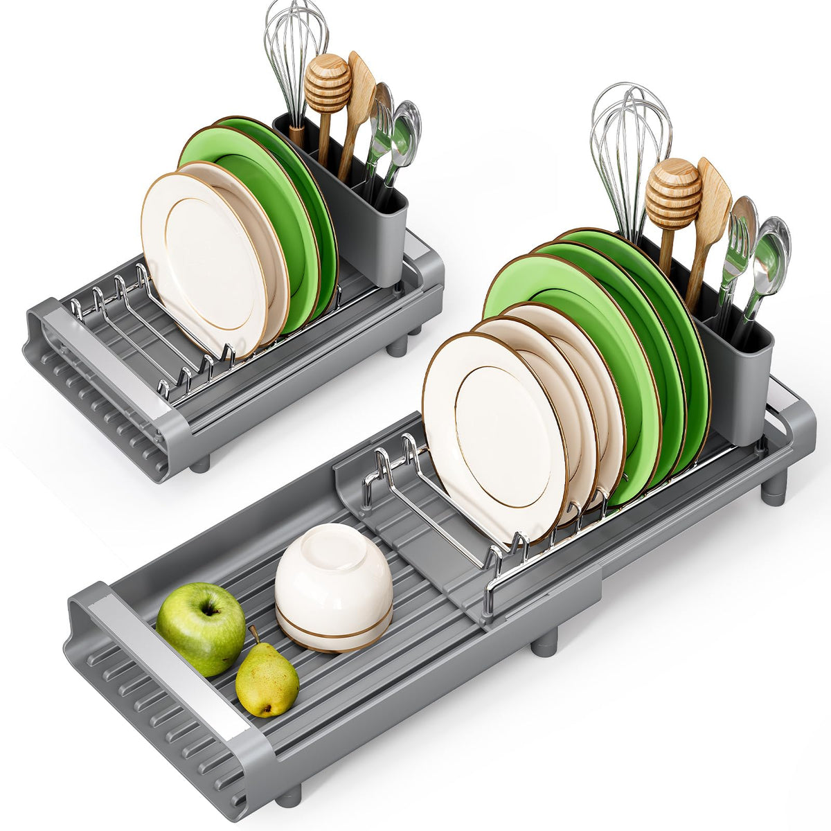 TOOLF Small Dish Drying Rack, Expandable and Space-Saving, Gray - Image 1