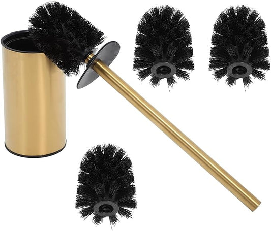 TIDTALEO Toilet Bowl Brush with 304 Stainless Steel Holder, Round Gold Finish, 3 Replaceable Brush Heads, Bathroom Cleaning Tool for Home and Office Use