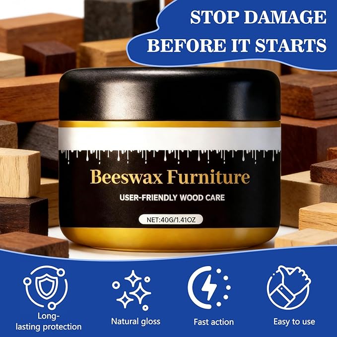 Beeswax Gleam Premium Furniture Wax - All-Natural Wood Polish & Conditioner, Waterproof Restorer & Cleaner for Wood Furniture (2 Pcs)