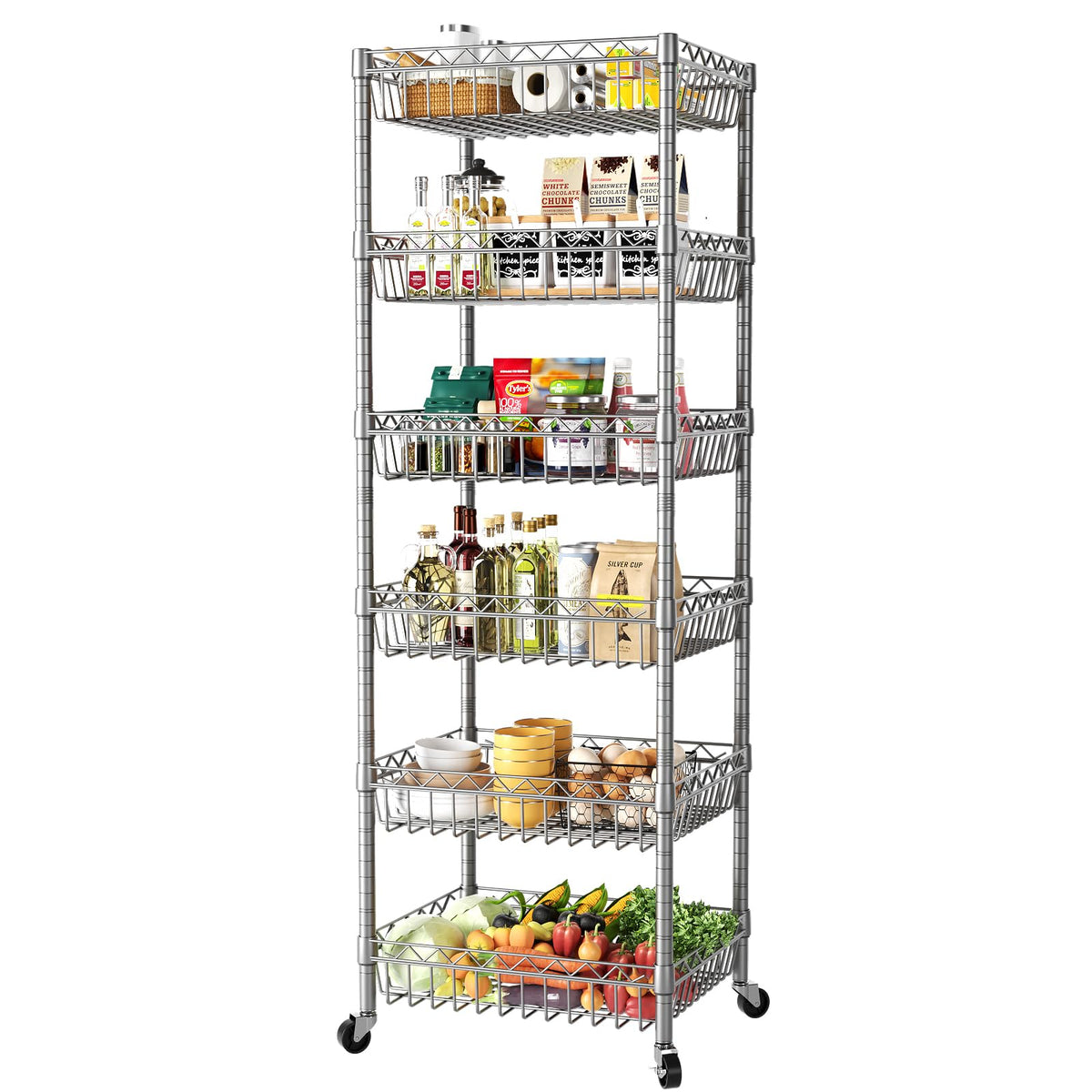 6 Tier Shelf Wire Shelving Adjustable Storage Shelves Basket Rack - Image 1