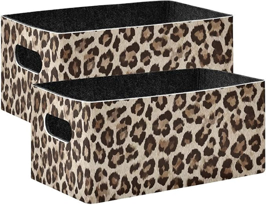 Kcldeci Leopard Print Storage Bins for Organizing 2Pack, Animal Skin Tiger Sturdy Basket Foldable for Shelves Closet Nursery Toy