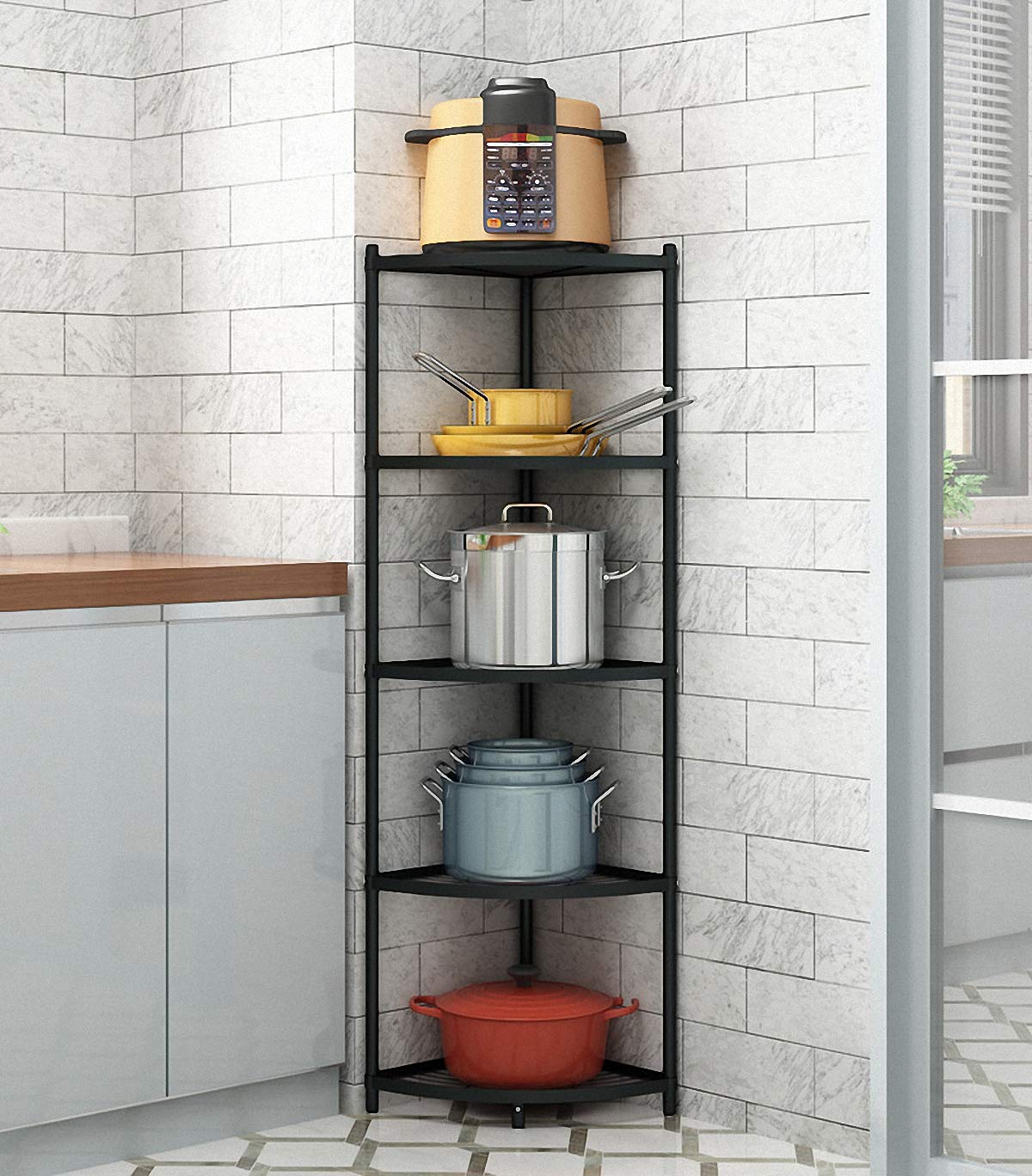 MAGCOLOR 5-Tier Kitchen Corner Shelf Rack, Free Standing Pot Rack - Image 1
