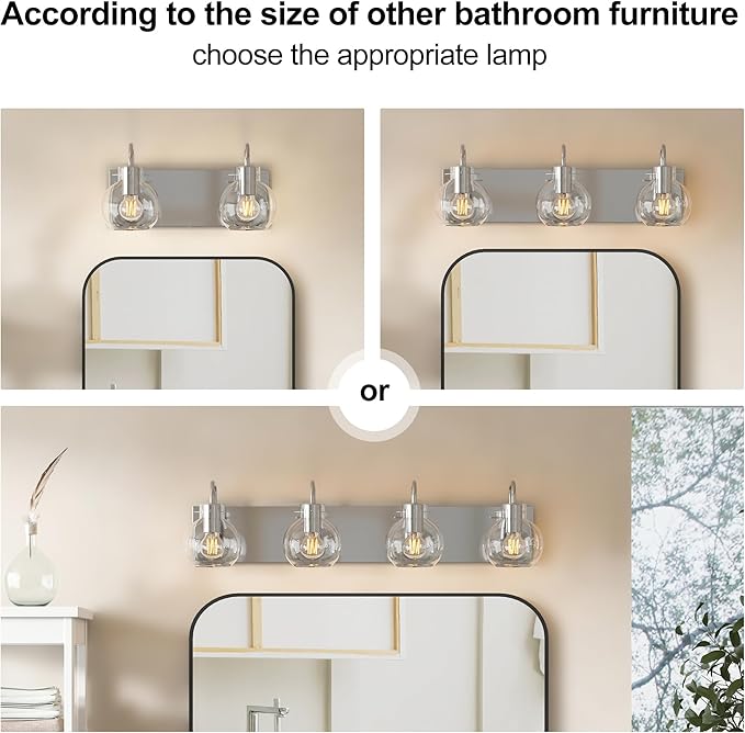 2-Light Bathroom Vanity Light, Modern Brushed Nickel Wall Sconce with Clear Glass Shade, Vintage Style Mirror Lighting for Bathroom, Bedroom, Living Room,14 Inch