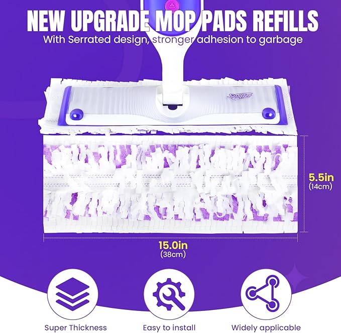 60 Count Power Mop Pads for Swiffer PowerMop 500+ Strips Multi-Surface Refill Pad Disposable Spray Mopping Pads Head Refills for Floor Cleaning (Quick-Absorb, No Residue & Disposable)