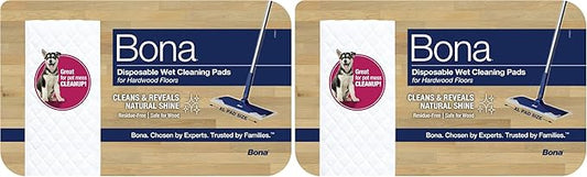 Bona Hardwood Floor Disposable Wet Cleaning Pads - unscented - Use Mops - Residue-Free Floor Cleaning Solution for Wood Floors,12 Count(Pack of 2)