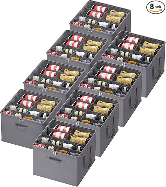 Lifewit Shoe Storage Organizer for Closet, Fabric Large Shoe Box Storage Containers with Clear Cover, Foldable Bins for Boots Heels Sneakers Fits 96-128 Pairs (Each 12-16 Pairs) 8 Pack Gray