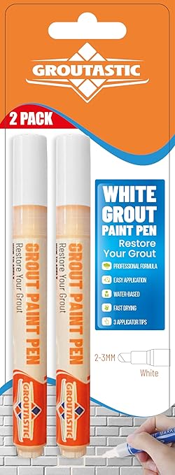 White Grout Paint Pen Tile Grout Colorant & Sealer Marker, Quick-Dry, Ideal for Bathroom, Shower, Kitchen Tiles Restores Grout Lines, 3 Adjustable Tips (2-3 mm) 2 Pack