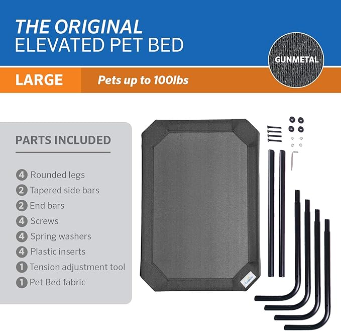 Coolaroo Original Elevated Dog Bed - Breathable Off-The-Ground Pet Bed with Cooling Fabric, Joint Relief & Moisture-Resistant Fabric, 100% Recyclable, Easy Clean, Gunmetal, Large