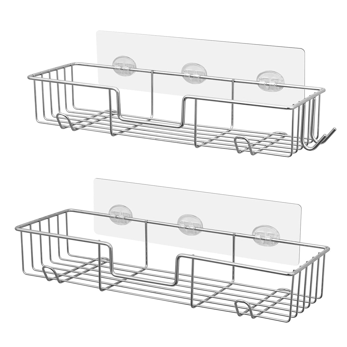 AmazerBath Adhesive Shower Caddy Basket Rack with Hooks, Shower - Image 1