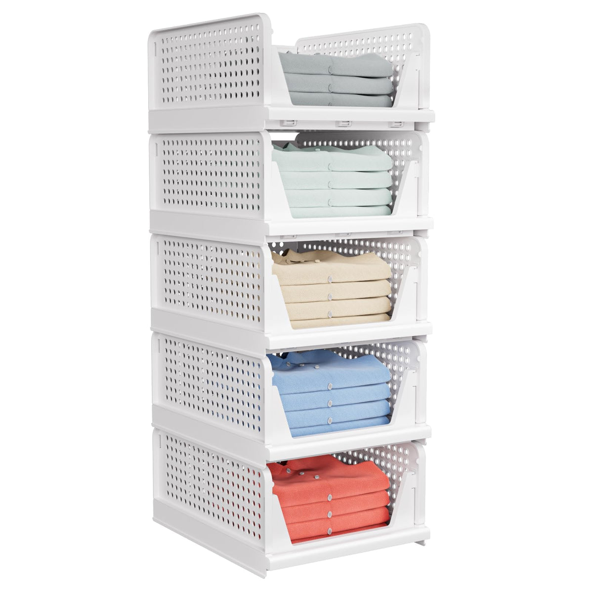 caktraie 5 Pack Stackable Closet Storage Basket - Image 1
