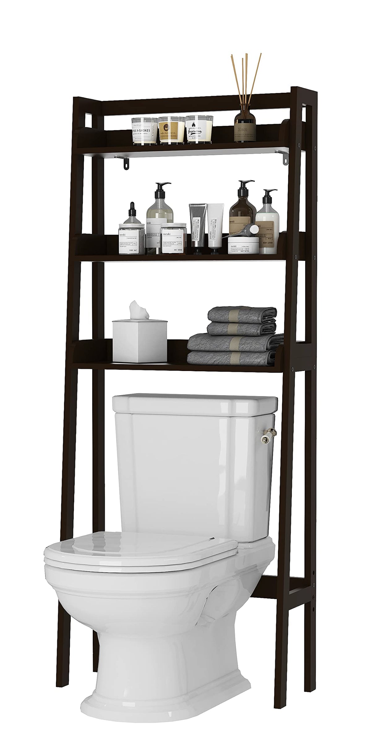 UTEX Behind Toilet Bathroom Organizer, 3-Tier Wood Ladder Shelf - Image 1