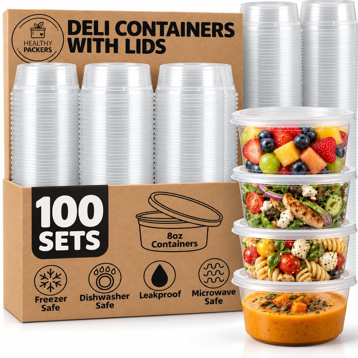 Healthy Packers 8oz Deli Containers with Lids, Food Storage - Image 1