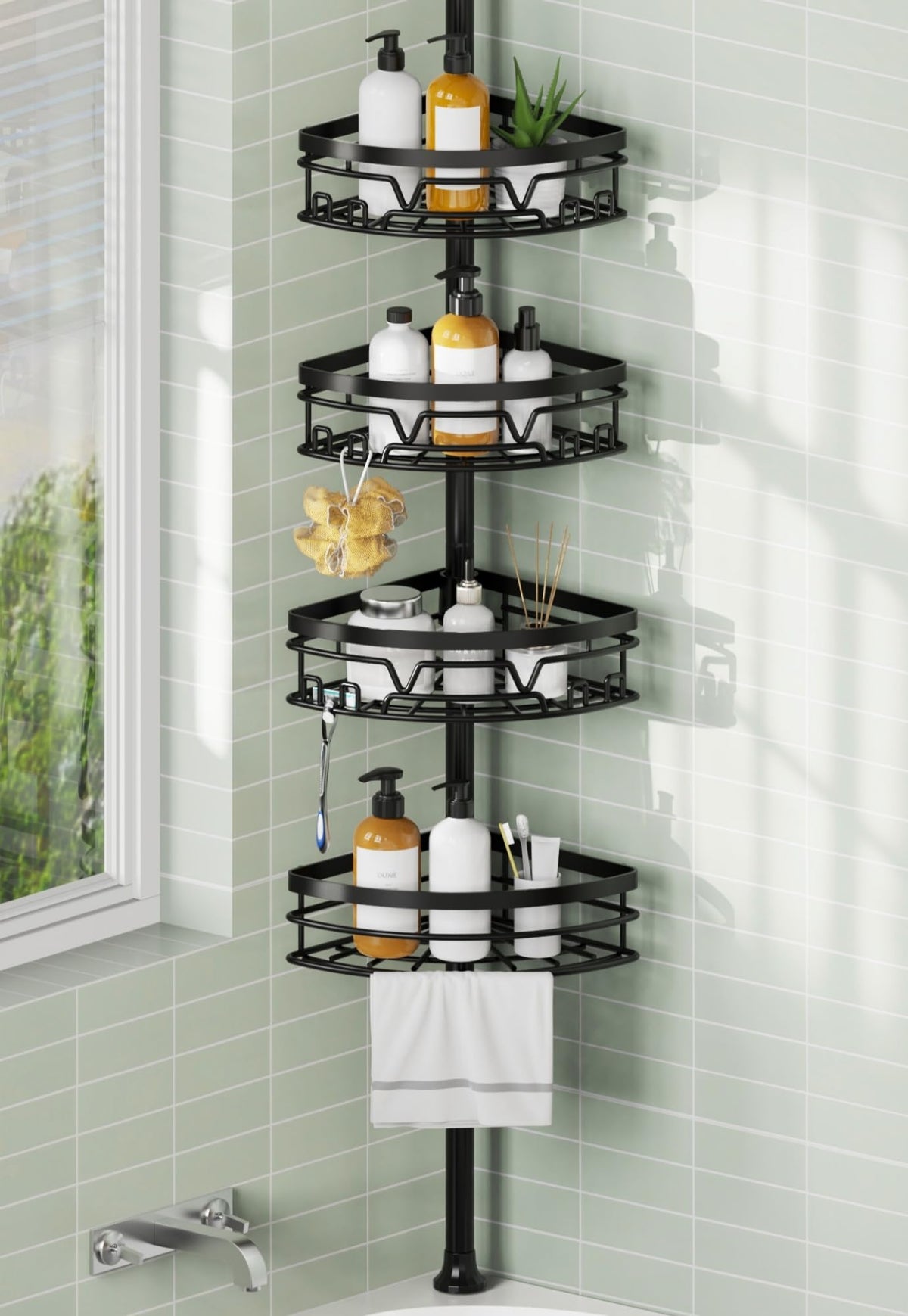 KEGII Corner Shower Caddy Tension Pole, Fan-Shaped Large Capacity - Image 1