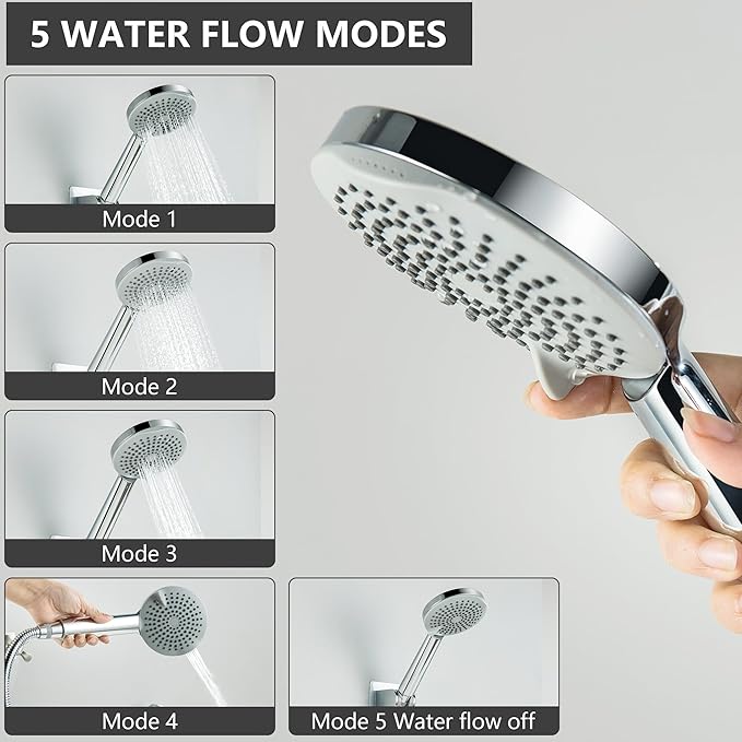 RV Shower Faucet, All Metal Camper Shower Faucet Replacement, 4" RV Outdoor Shower with 5 Modes Handheld for RV, Camper, Motorhome