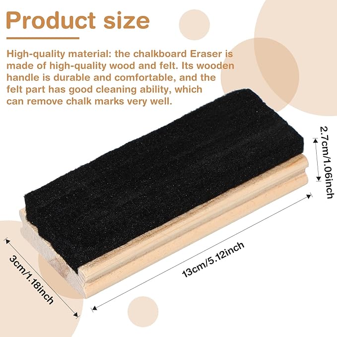Felt Campus Style Erasers, Cleaner Dusters Felt Chalkboard Eraser for Kids Wood Chalk Eraser for Chalkboard Cleaners Dusters for Markers White Black Boards Paint School Students Teachers (6 Pieces)