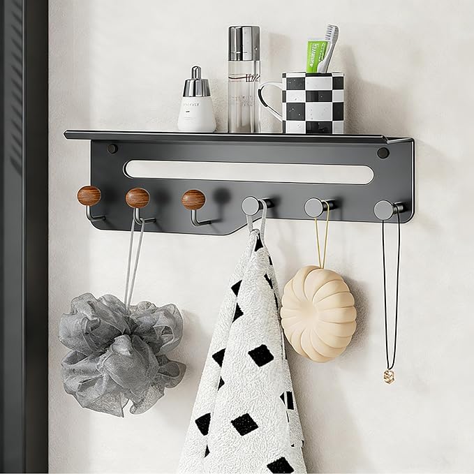 Coat Hooks for Wall, Thickened 5 Hooks No Nail Adhesive Hooks, Towel Hanger for Bathroom, Door Hanger Hooks, Hooks for Hanging Hat Key Towel Purse Robes Mudroom Entryway