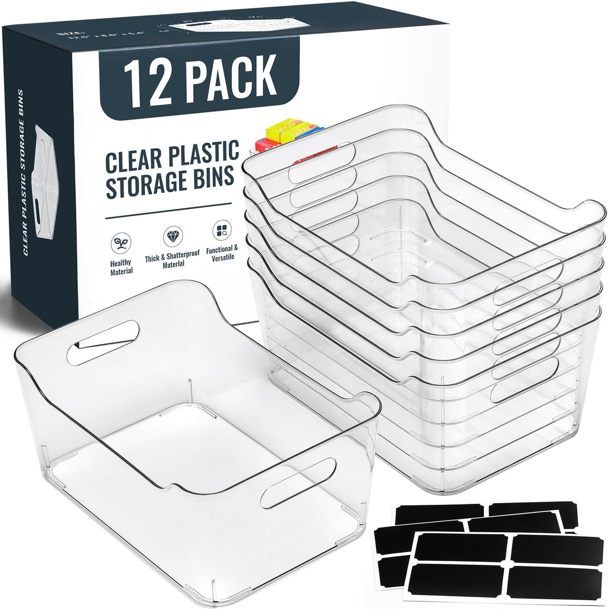12 PACK Multi-Use Clear Storage Bins, Pantry Kitchen Cabinet - Image 1