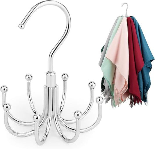 ZEDODIER 2 Pack Scarf Organizer Scarf Hanger for Closet, Rotatable Sturdy Hijab Holder Holds 16 Scarves, Metal Space Saving Closet Organizers and Storage, Silver