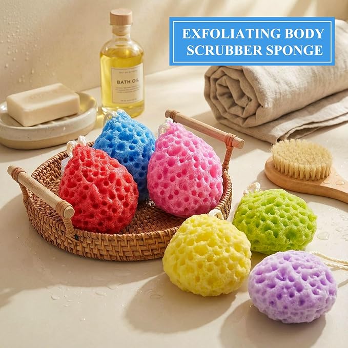 6 Pcs Bath Sponge Deep Cleansing Body Loofah Gentle and Deep Exfoliating Body Scrubber Bath Accessories Men Women Baby Sponge for Bathing Shower (Stylish Color)