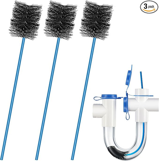 3 Pcs Condensate Trap Flexible Drain Brush, 16 Inch AC Drain Line Cleaning Brush for AC & HAVC Condensate P Trap, Blue