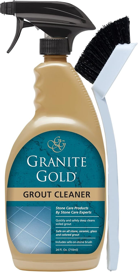 Granite Gold Grout Cleaner Spray with Brush for Stone, Ceramic, Glass & Colored Grout, 24 Ounce