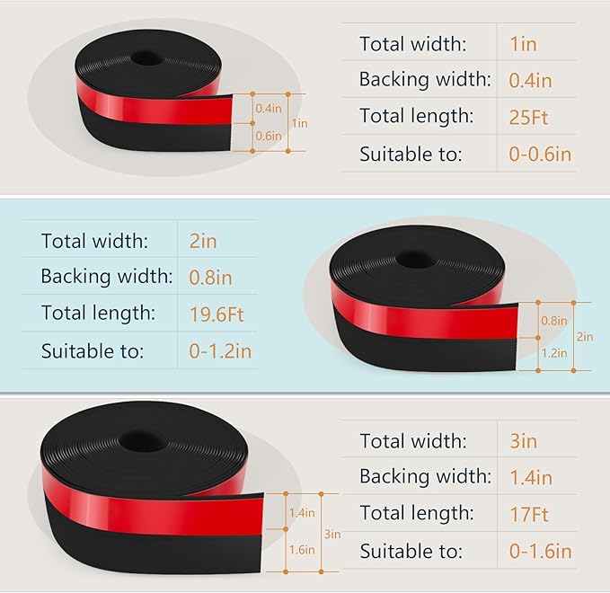 【2026 New Upgrade】 Wide Silicone Weather Stripping Door Seal with Strong Adhesive 1" x 25 ft, Draft Stopper for Garage, Shower & Sliding Doors - Gap & Under Door Protection, Black