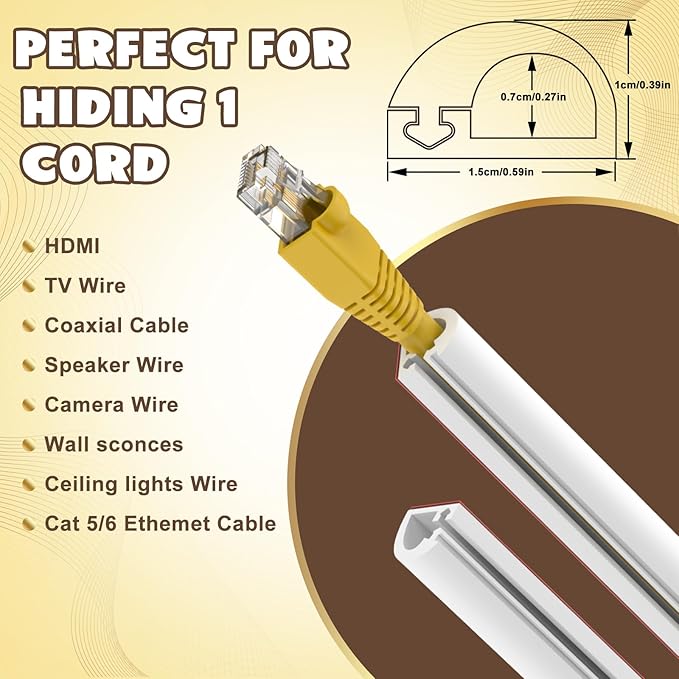 Wall Cord Hider 390 Inch, Self Adhesive Cable Hider Cord Cover for Wires, Flexible Wire Cover Cable Raceway for Cord Management W0.59 H0.39in White